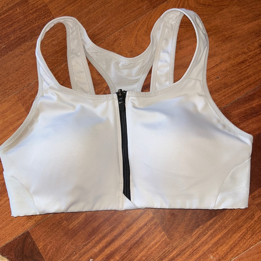 NIKE White Sports Bra   DRI FIT with Front Zipper SZ L